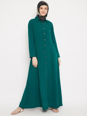 Momin Libas Polyester Solid Abaya(Green)