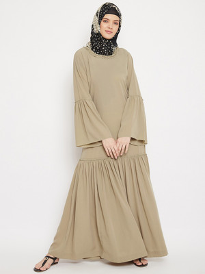 Momin Libas Polyester Solid Abaya(Beige)