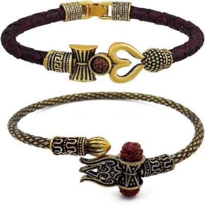 Gloxinia Brass, Leather Gold-plated Bracelet Set(Pack of 2)