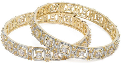 ACCESSHER Brass Diamond Gold-plated Bangle Set(Pack of 2)