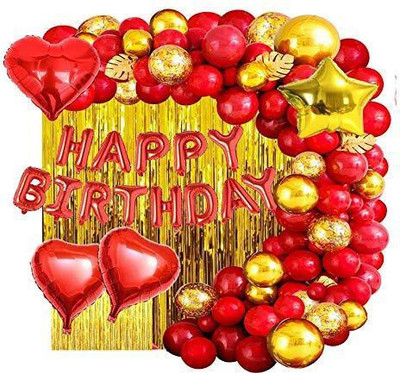 SV Traders Happy Birthday Decoration For Royal Red Theme Combo Kit Of 78 Pcs-Red Foil HBD(13)+Foil Curtain Golden(1)+Foil 18 Inches Heart Red(3)+Golden Star(1)+Golden Confetti Balloons(10)+Metallic HD Red Balloons(50) SV Traders Happy Birthday Decoration For Royal Red Theme Combo Kit Of 78 Pcs-Red Foil HBD(13)+Foil Curtain Golden(1)+Foil 18 Inches Heart Red(3)+Golden Star(1)+Golden Confetti Balloons(10)+Metallic HD Red Balloons(50)