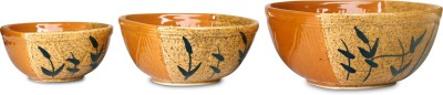 caffeine Ceramic Serving Bowl Handmade Brown & Mustard Leaf(Pack of 3, Brown)