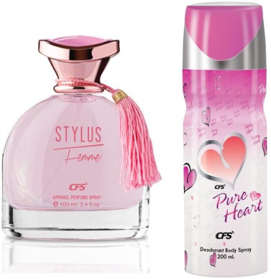 CFS STYLUS PINK 100ML PERFUME & PURE HEART PINK 200ML DEODORANT| LONG LASTING BEST FEMME PERFUME & DEODORANT | COMBO SET FOR GIRLS & WOMEN (Floral)(2 Items in the set)