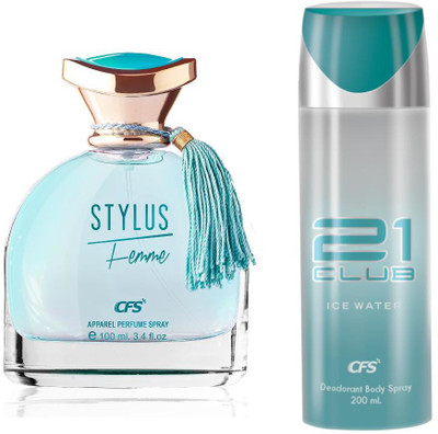 CFS STYLUS BLUE 100ML PERFUME & 21 ICE WATER 200ML DEODORANT | LONG LASTING BEST FEMME PERFUME & DEODORANT | COMBO SET FOR GIRLS & WOMEN (Citrus & Aquatic)(2 Items in the set)