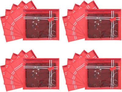 PrettyKrafts Flower Design Top Transparent Single Saree Cover/Bag for Wardrobe /Organizers for Clothes/ Storage Bag with zip set of 24 Red(Red)