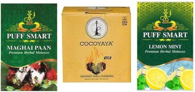 Puff Smart Maghai Paan, Lemon Mint with 250 gm Coconut coal Hookah Charcoals(Pack of 3)