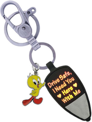 HANDSOME ISK Drive Safe Multi Color Push Button Dear Msg with First Class Push Button Locking Hook and Latter Smiley Tweety Style Key Chain