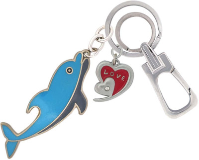 SHOKY LOOKS Fish Dolphin Style Key chain as well as Botal opener with high quality Locking Hook with beautiful Silver Love Heart Key Chain