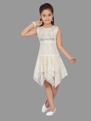 Aarika Girls Midi/Knee Length Party Dress(White, Sleeveless)