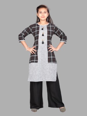 Aarika Girls Casual Kurta and Palazzo Set(Grey Pack of 1)