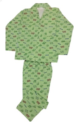 EssCubes Enterprise Kids Nightwear Boys & Girls Printed Fleece Blend(Green Pack of 1)