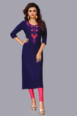 UnicX Women Embroidered Straight Kurta(Blue)