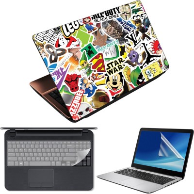 FineArts 3 in 1 Laptop Skin Decal Vinyl Pack 15.6 inch with Screen Guard and Silicone Keyboard Protector - Printed Collage Combo Set(Multicolor)