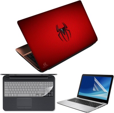 FineArts Spider Red Texture 3 in 1 Laptop Skin Pack With Screen Guard & Key Protector Combo Set(Multicolor)