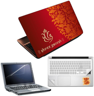 FineArts Lord Ganesh H034 4 in 1 Laptop Skin Pack with Screen Guard, Key Protector and Palmrest Skin Combo Set(Multicolor)