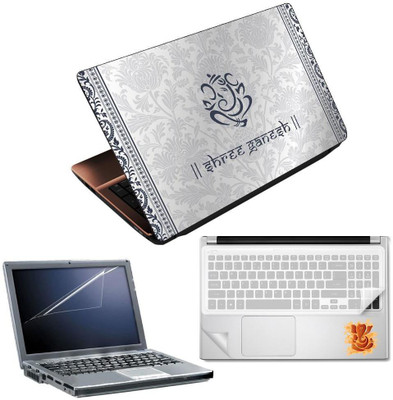 FineArts Lord Ganesh H047 4 in 1 Laptop Skin Pack with Screen Guard, Key Protector and Palmrest Skin Combo Set(Multicolor)