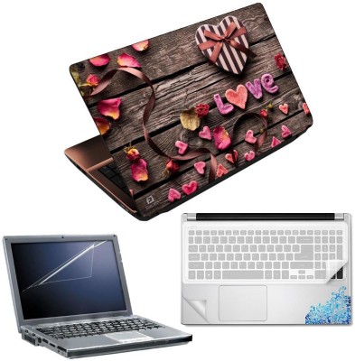 FineArts Love Wooden 4 in 1 Laptop Skin Pack with Screen Guard, Key Protector and Palmrest Skin Combo Set(Multicolor)