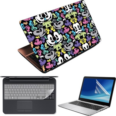 FineArts 3 in 1 Laptop Skin Decal Vinyl Pack 15.6 inch with Screen Guard and Silicone Keyboard Protector - Printed Mickey Collage Combo Set(Multicolor)