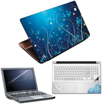 FineArts Blue Abstract 4 in 1 Laptop Skin Pack with Screen Guard, Key Protector and Palmrest Skin Combo Set(Multicolor)