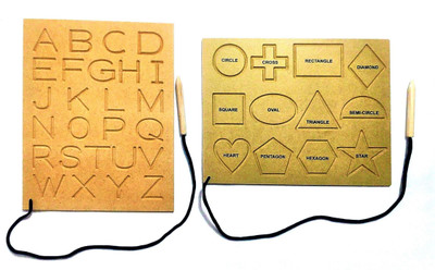 PETERS PENCE ENGLISH ALPHABET WRITING PRACTICE BOARD & GEOMETRY 12 SHAPED WRITING PRACTICE BOARD WITH DUMMY PENCIL(Brown)