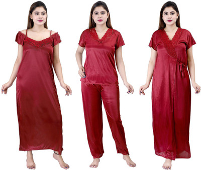 Orchid collection Women Nighty Set(Maroon)
