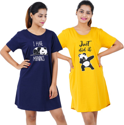 BEFLI Women Nighty(Blue, Yellow)