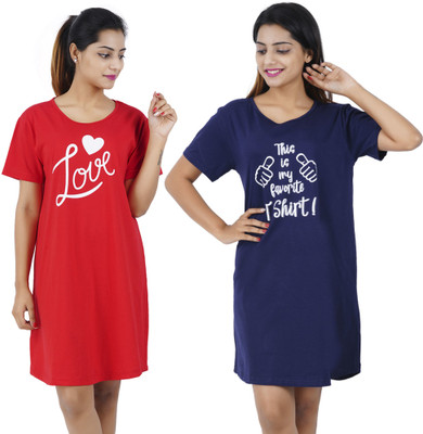 BEFLI Women Nightshirts(Red, Blue)