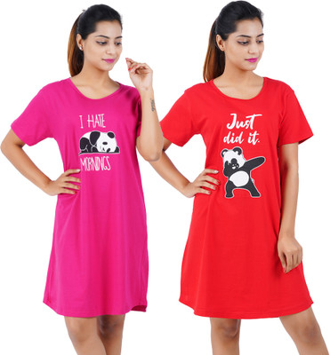 BEFLI Women Nightshirts(Pink, Red)