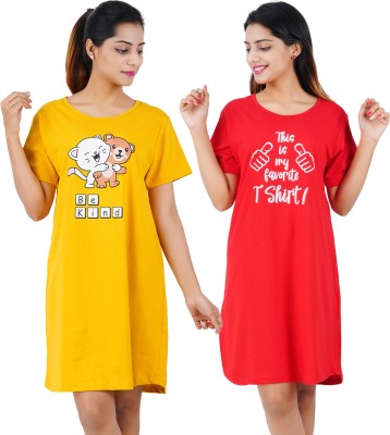 BEFLI Women Nightshirts(Yellow, Red)