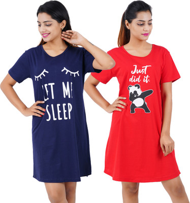 BEFLI Women Nightshirts(Blue, Red)