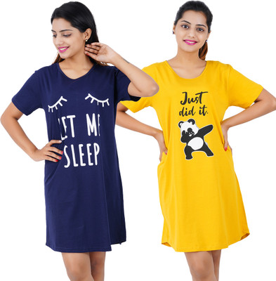 BEFLI Women Nightshirts(Blue, Yellow)