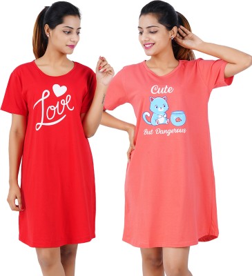 Buy That Trendz Women Nightshirts(Red, Orange)