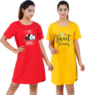 BEFLI Women Nightshirts(Red, Yellow)
