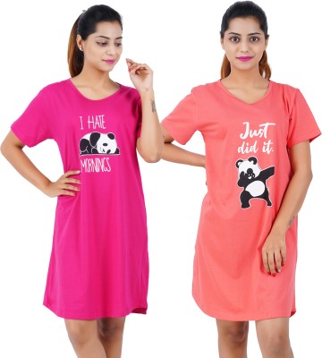 BEFLI Women Nightshirts(Pink, Red)