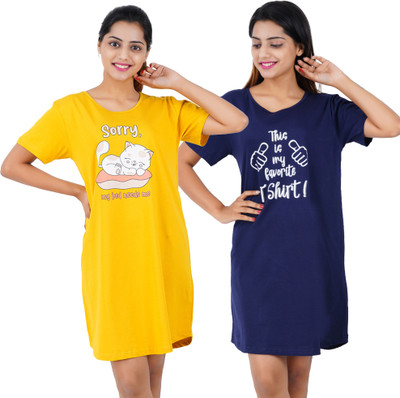 BEFLI Women Nighty(Yellow, Blue)
