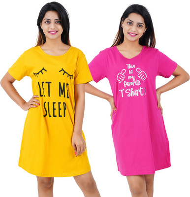 BEFLI Women Nighty Set(Yellow, Pink)
