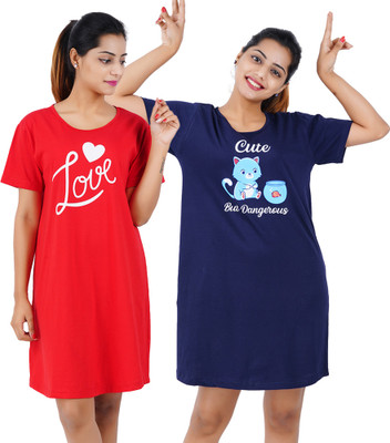 Buy That Trendz Women Nightshirts(Red, Blue)