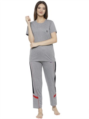 VIMAL JONNEY Women Solid Grey Top & Pyjama Set