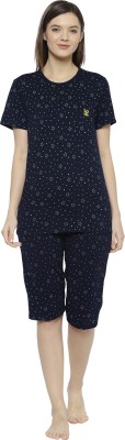 VIMAL JONNEY Women Printed Dark Blue Top & Capri Set