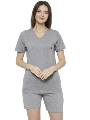 MACK JONNEY Women Solid Grey Top & Shorts Set