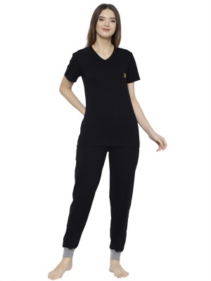 VIMAL JONNEY Women Solid Black Top & Pyjama Set