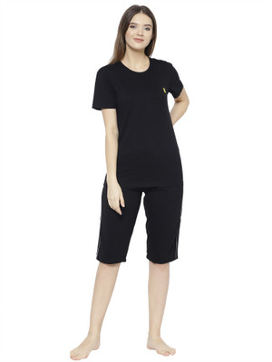 MACK JONNEY Women Solid Black Top & Capri Set