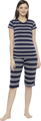 VIMAL JONNEY Women Striped Blue, Grey Top & Capri Set