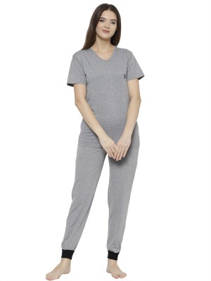 VIMAL JONNEY Women Solid Grey Top & Pyjama Set