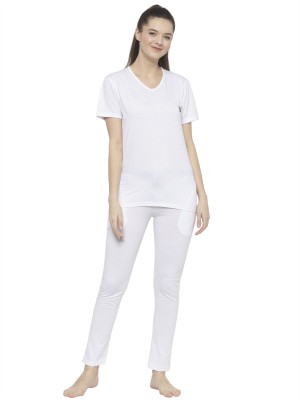 VIMAL JONNEY Women Solid White Top & Pyjama Set