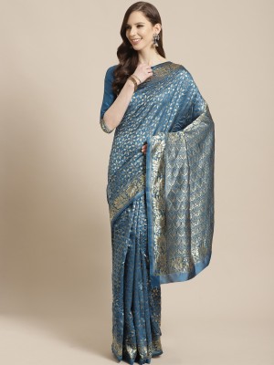 Divastri Printed Banarasi Jacquard, Art Silk Saree(Blue)