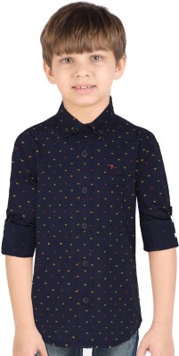 FM KIDS Boys Printed Casual Dark Blue Shirt