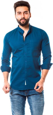 Moudlin Men Solid Casual Blue Shirt