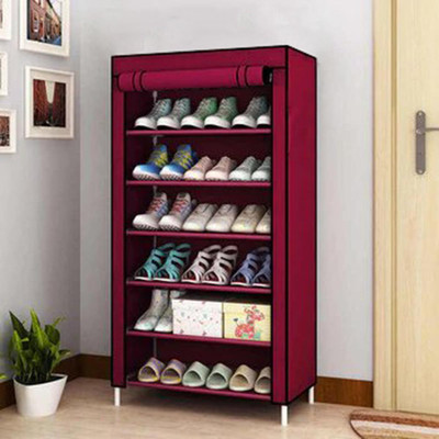 Flipkart Perfect Homes Studio COLLAPSIBLE SHOE STAND Metal Collapsible Shoe Stand Plastic Collapsible Shoe Stand(Maroon, 6 Shelves, DIY(Do-It-Yourself))