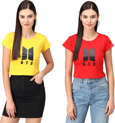 ANIXA Printed Women Round Neck Red, Yellow T-Shirt